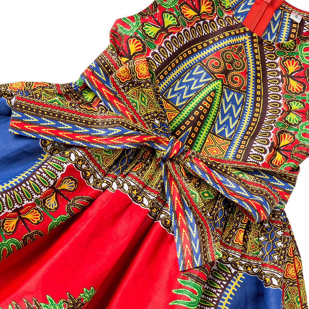 African Kids Dress Red Dashiki Print