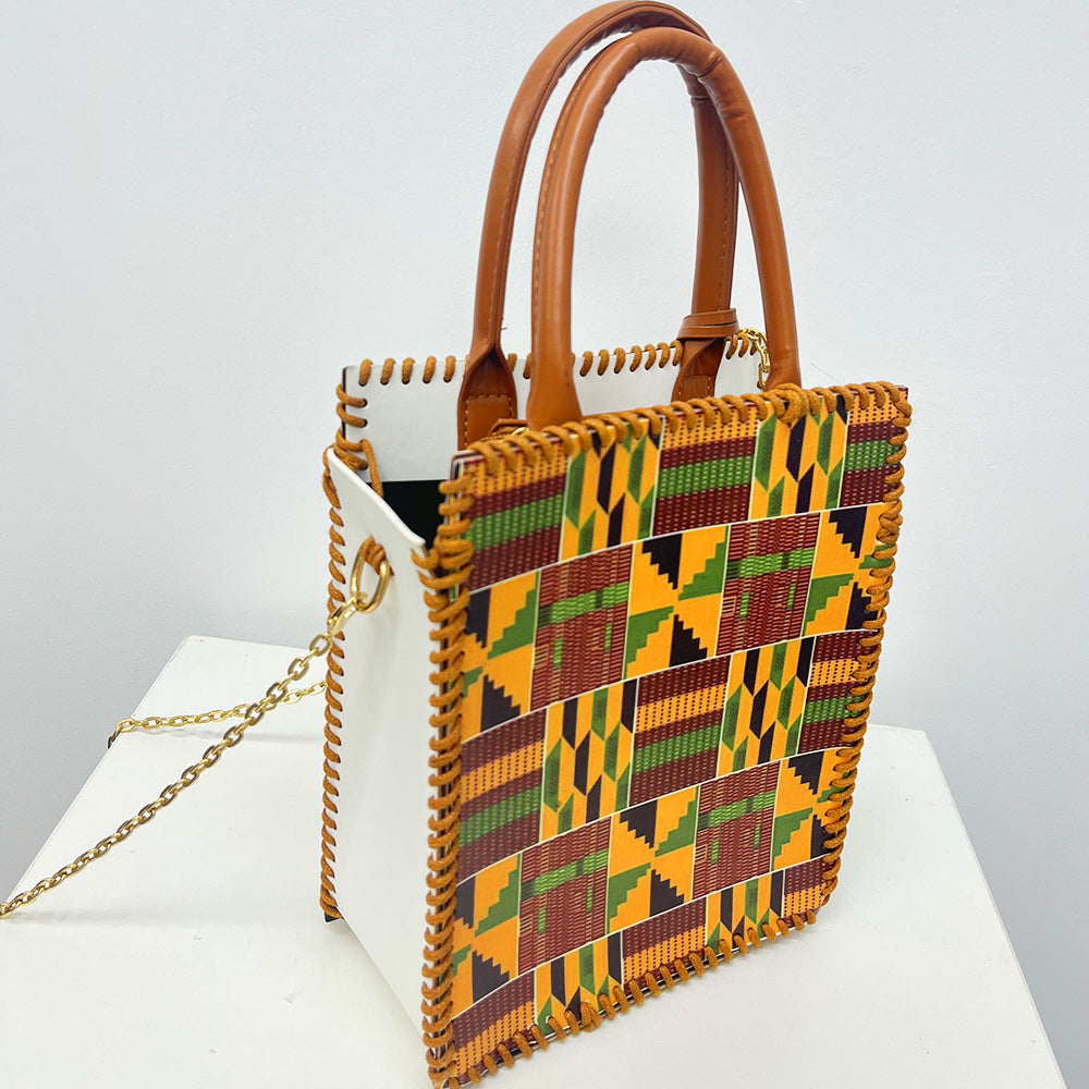 African Style Kente Print PU Leather Bag Making Kits DIY Knitting Crochet Bags