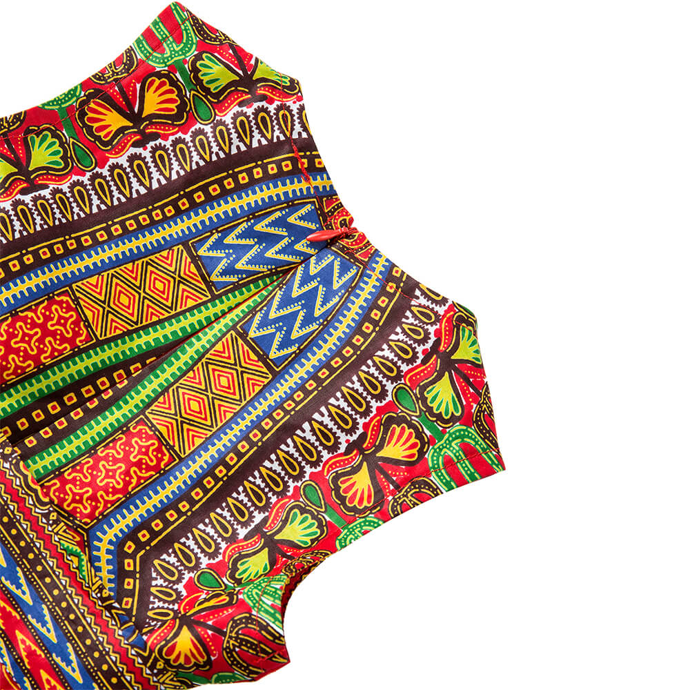 African Kids Dress Red Dashiki Print