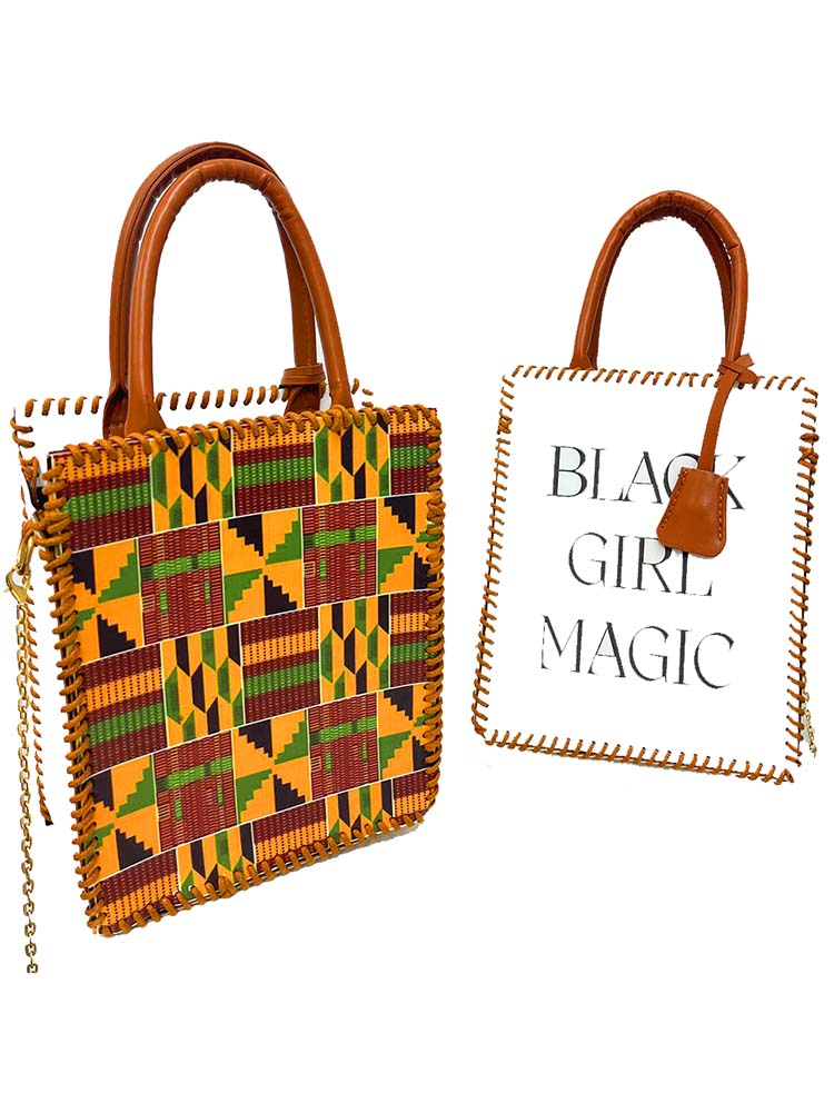 African Style Kente Print PU Leather Bag Making Kits DIY Knitting Crochet Bags