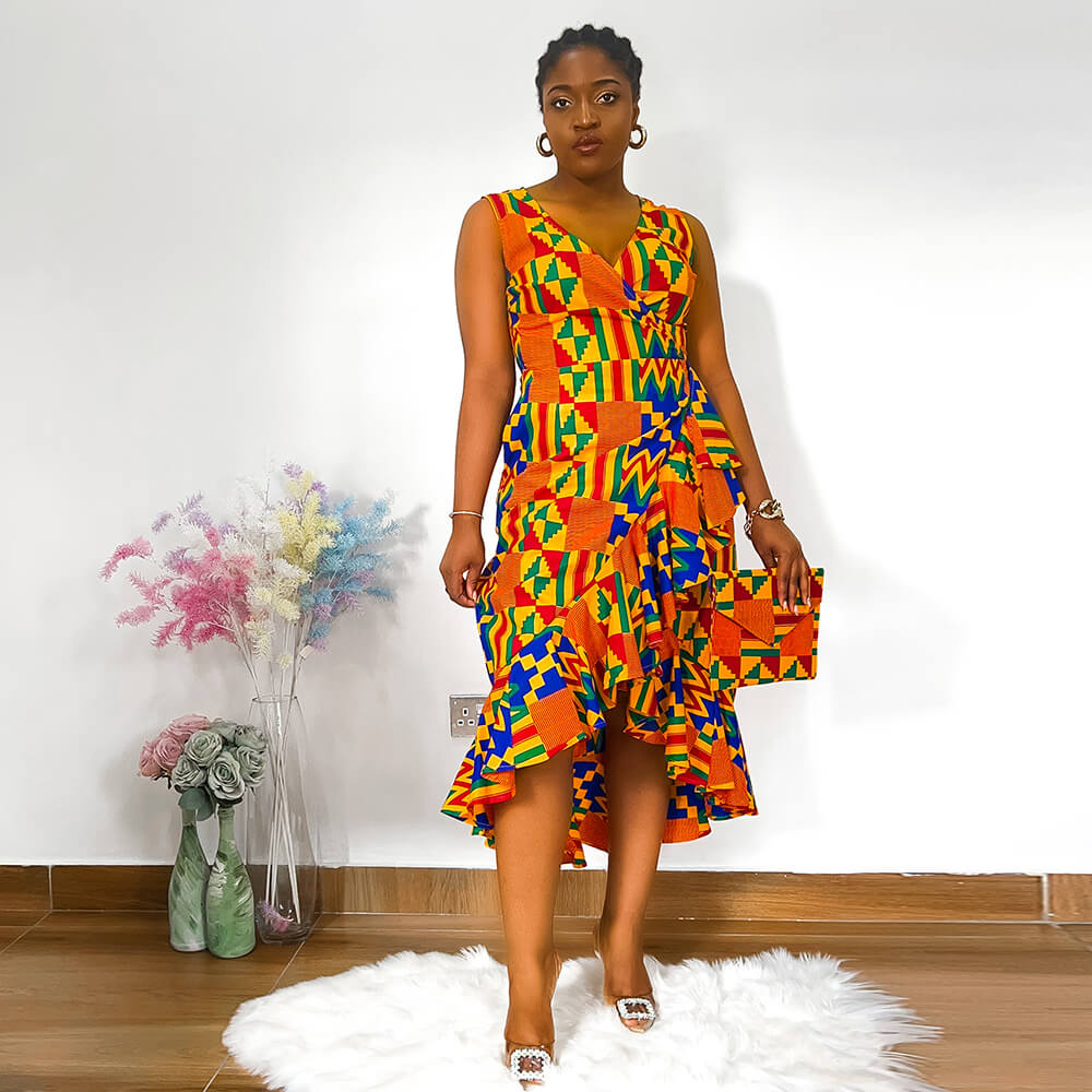 African Wrap Dress Ankara Print 2XL / BLUE African Wrap Dress Ankara Print 2XL / BLUE