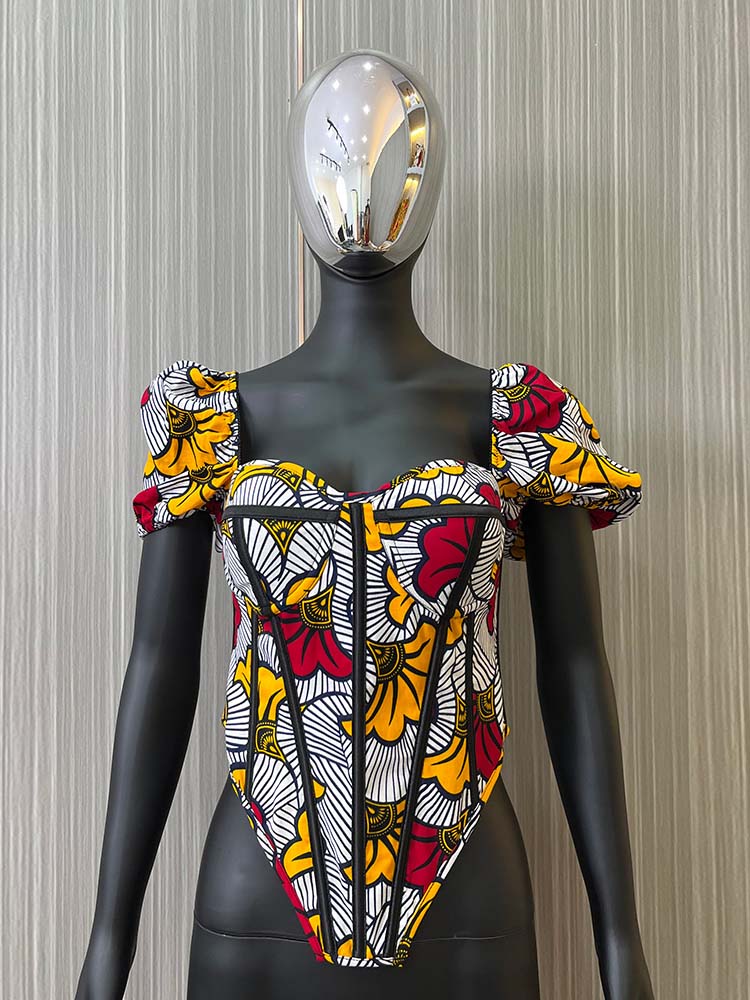 Handmade African Print Lace-Up Corset