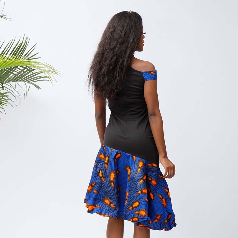 Fashion Cold Shoulder Ankara Dress