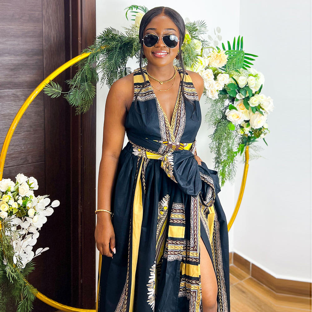 African Black Dashiki Print maxi dress