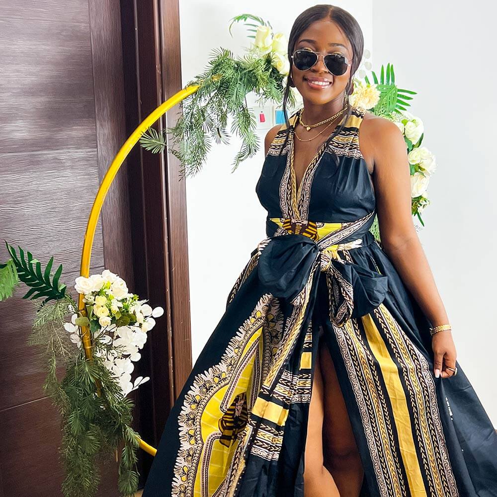 African Black Dashiki Print maxi dress
