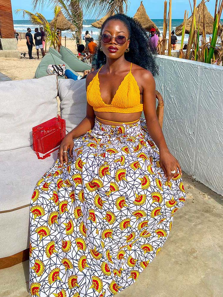 African print oneszie maxi skirt