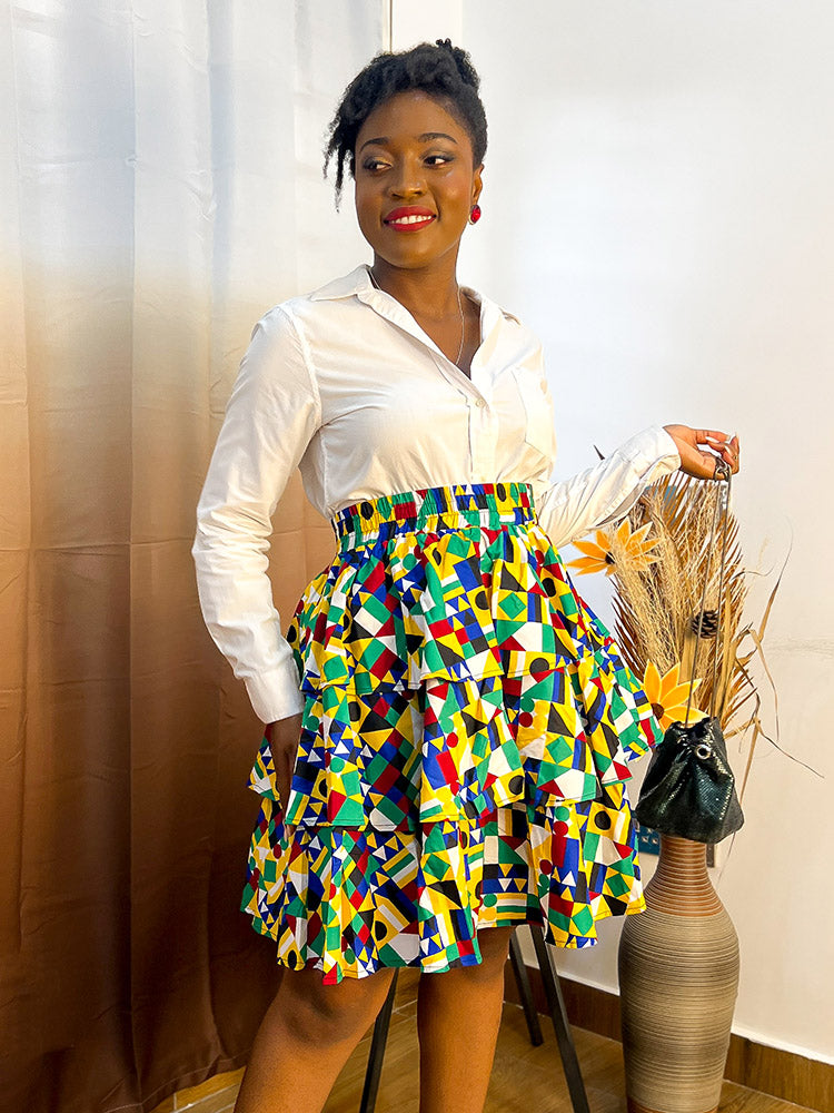 African wax print mini skirt for women