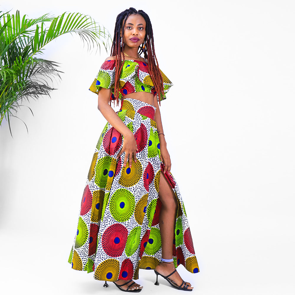 African Print Skirts Ankara Off Shoulder Set 2 Piece