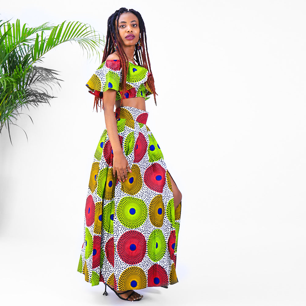 African Print Skirts Ankara Off Shoulder Set 2 Piece