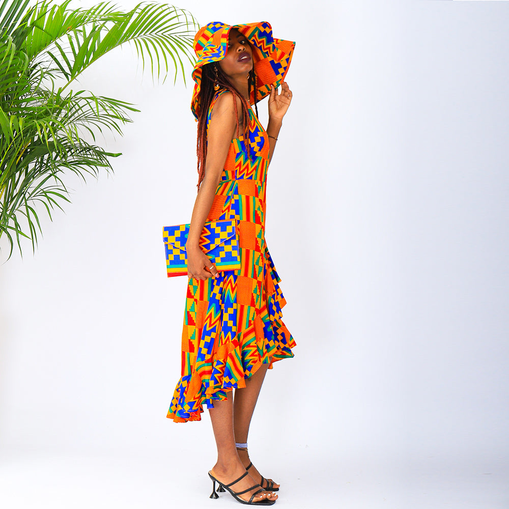 ASHA WRAP DRESS KENTE PRINT MIDI DRESS