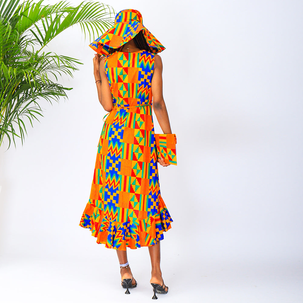 ASHA WRAP DRESS KENTE PRINT MIDI DRESS