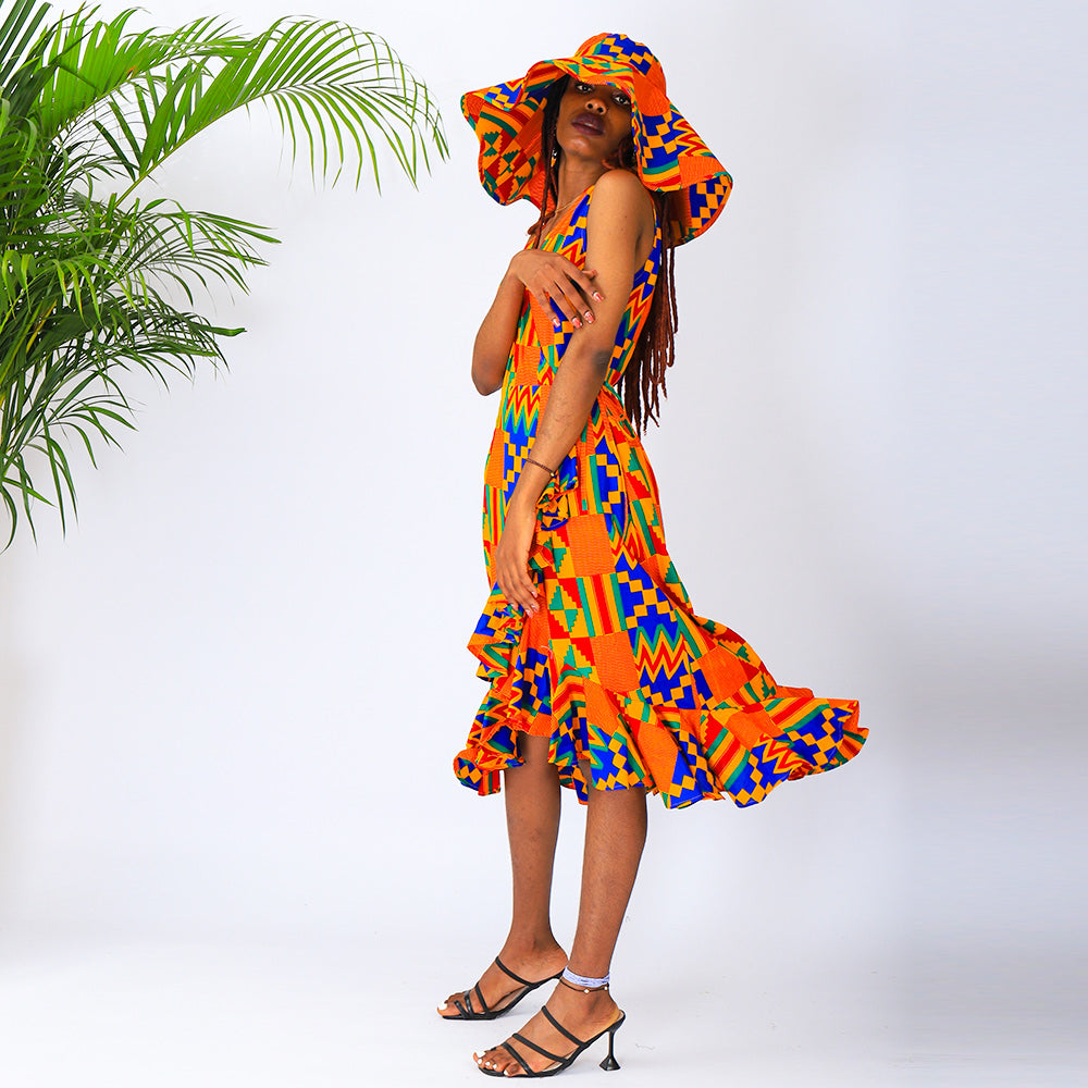 ASHA WRAP DRESS KENTE PRINT MIDI DRESS