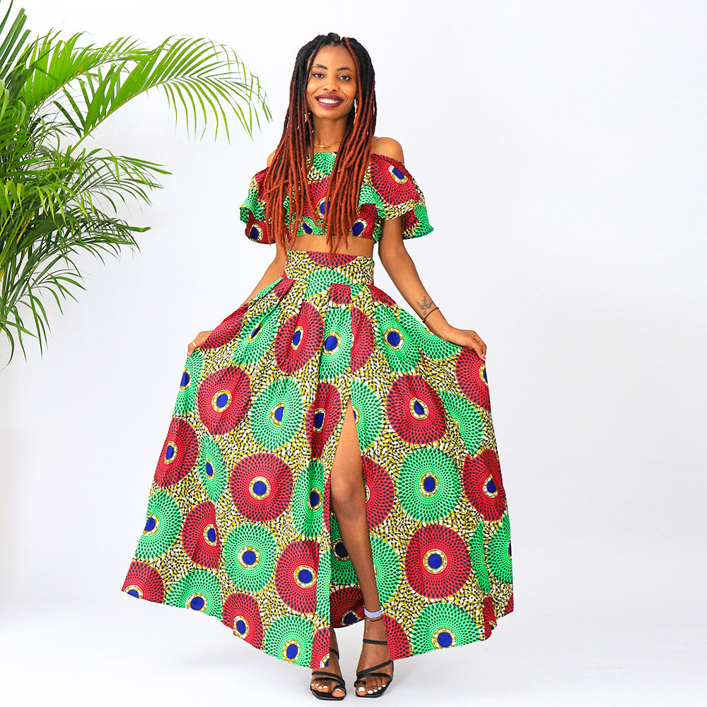 African Print Skirts Ankara Off Shoulder Set 2 Piece