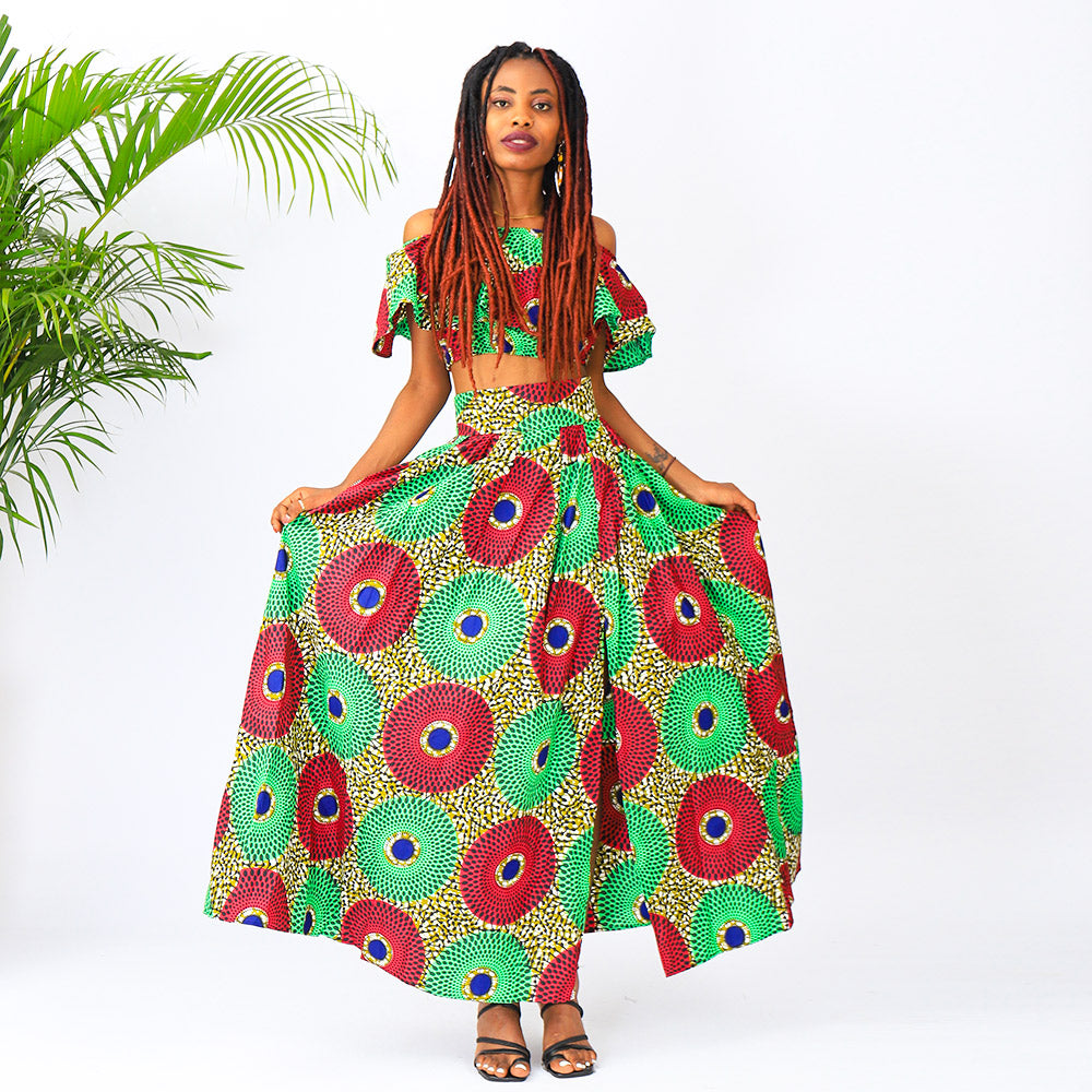 African Print Skirts Ankara Off Shoulder Set 2 Piece