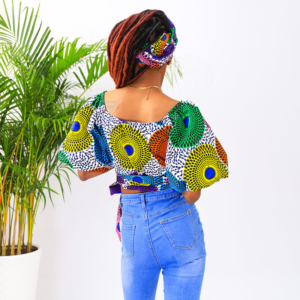 African Clothes For Women Ankara Print Top Headscarf Set