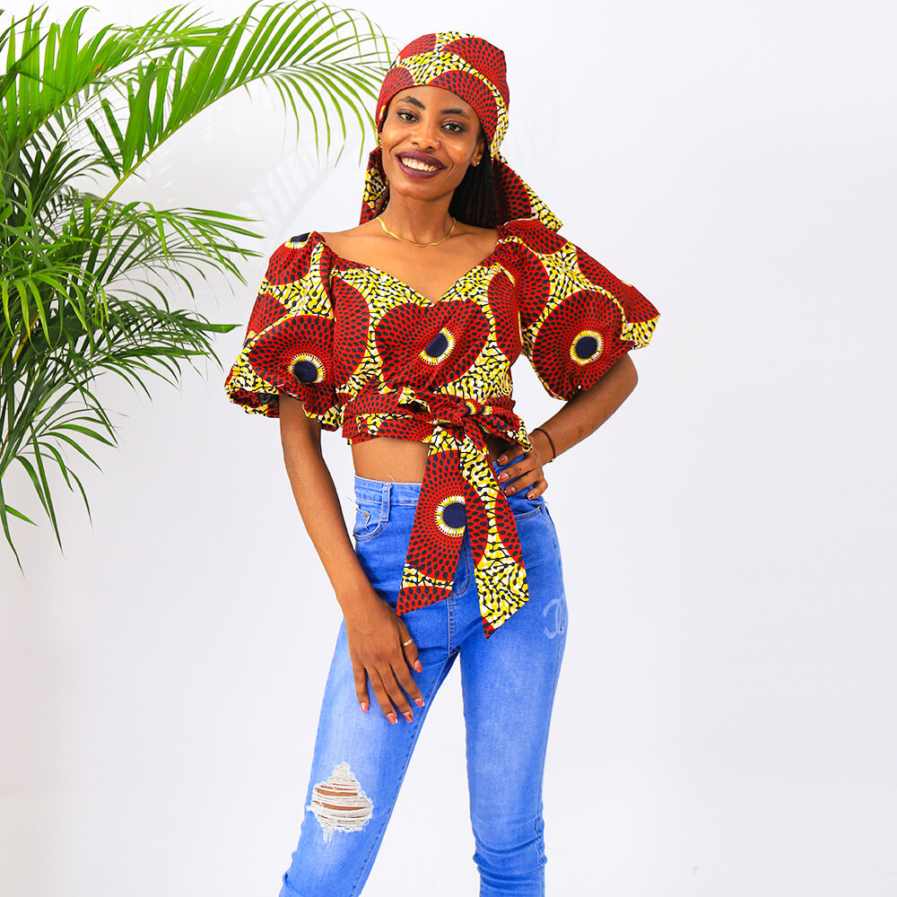 African Clothes For Women Ankara Print Top Headscarf Set