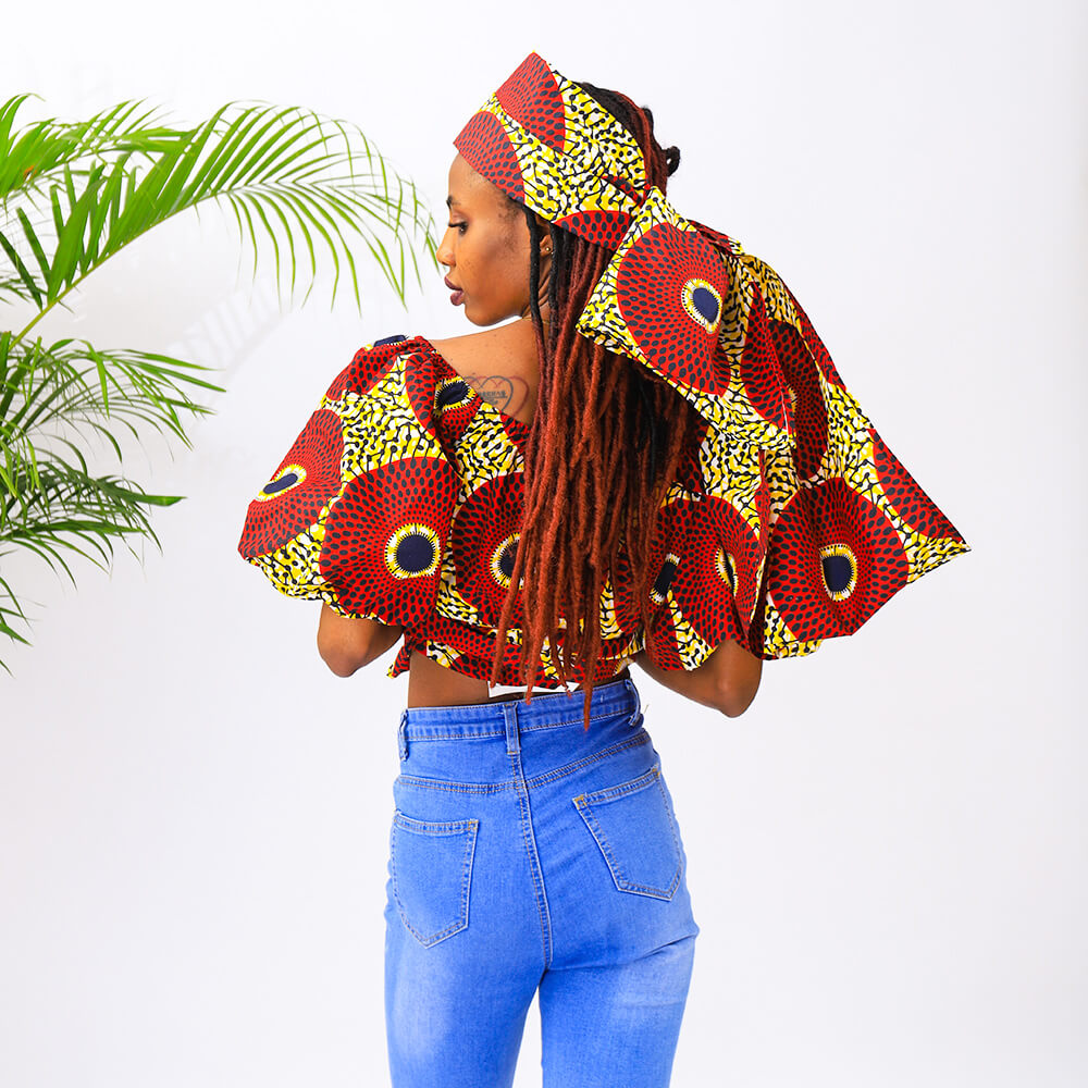African Clothes For Women Ankara Print Top Headscarf Set