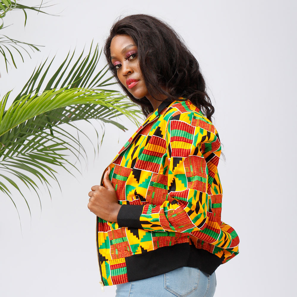 African Bomber Jacket Kente Print