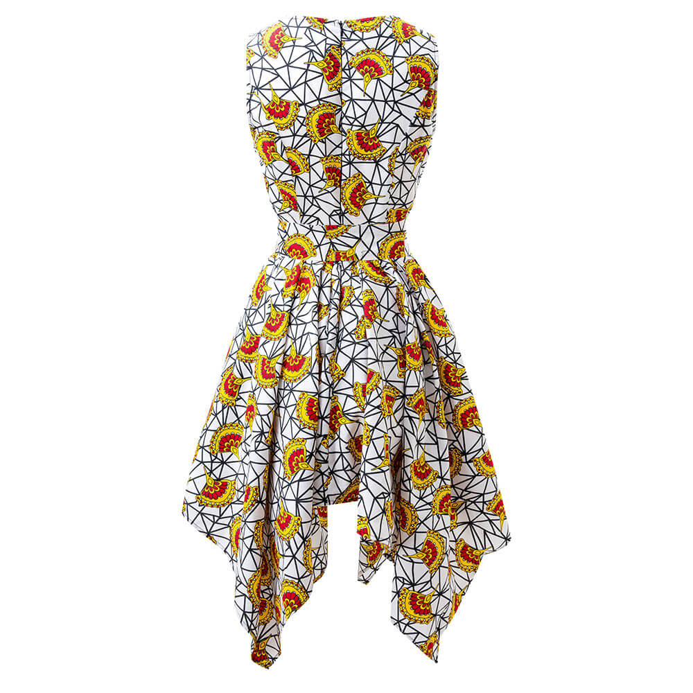 African White Ankara Print Dress S-4XL