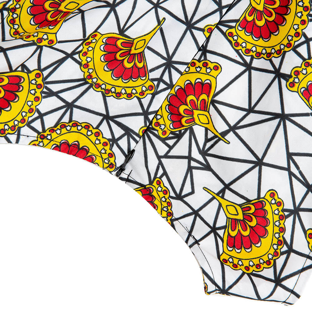 African White Ankara Print Dress S-4XL