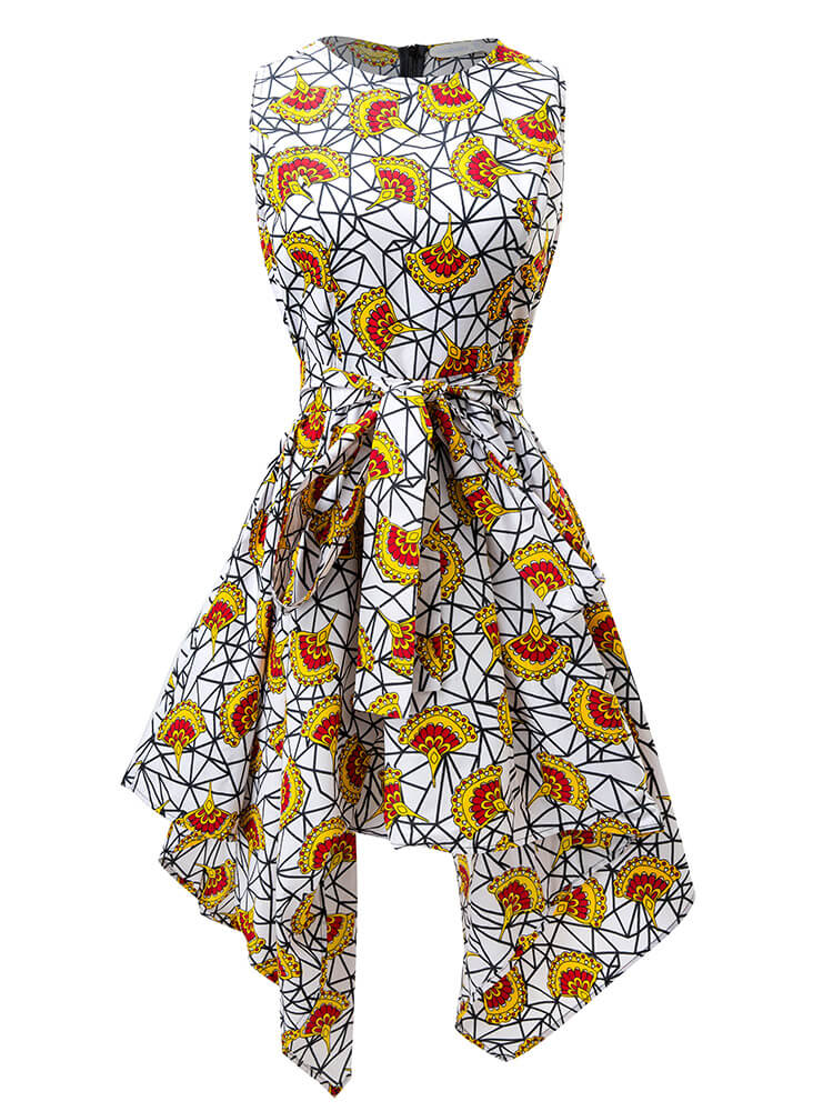 African White Ankara Print Dress S-4XL