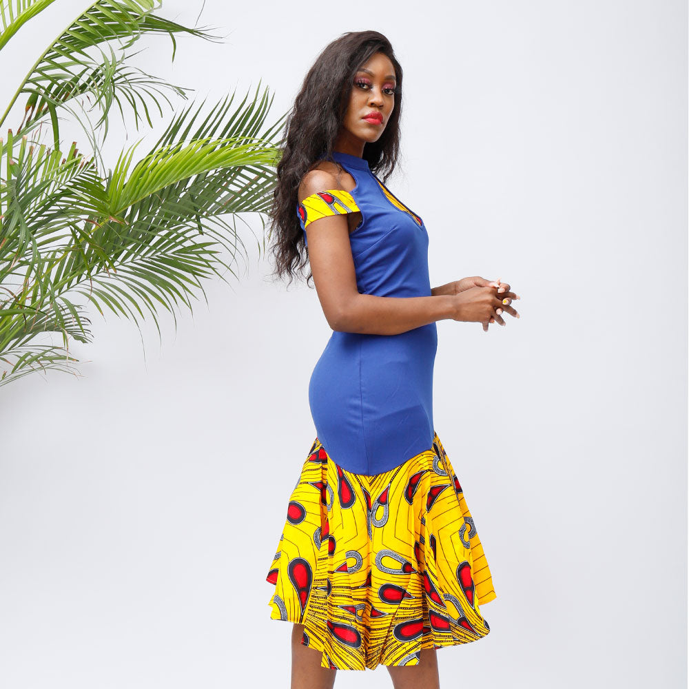 Fashion Cold Shoulder Ankara Dress