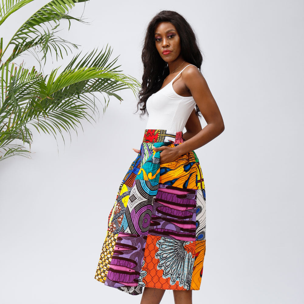African Wax Printed Casual Women Skirt Wax Skirt Long Skirts with Pockets - SHENBOLEN