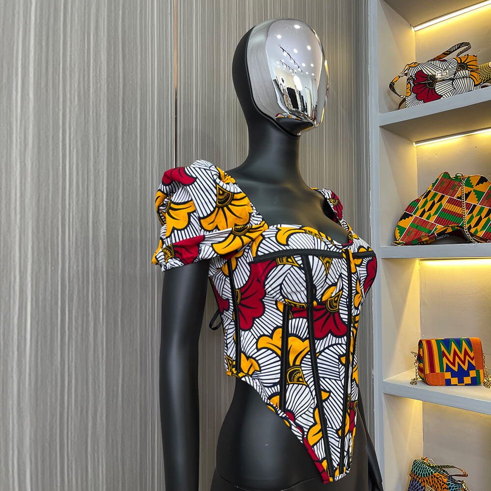 Handmade African Print Lace-Up Corset