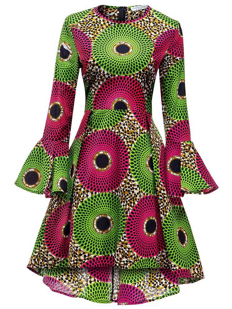 Women's African Green Long Sleeve Dress