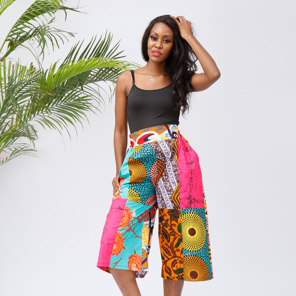 African Pant Fashion Ankara Print Wide Leg Shorts