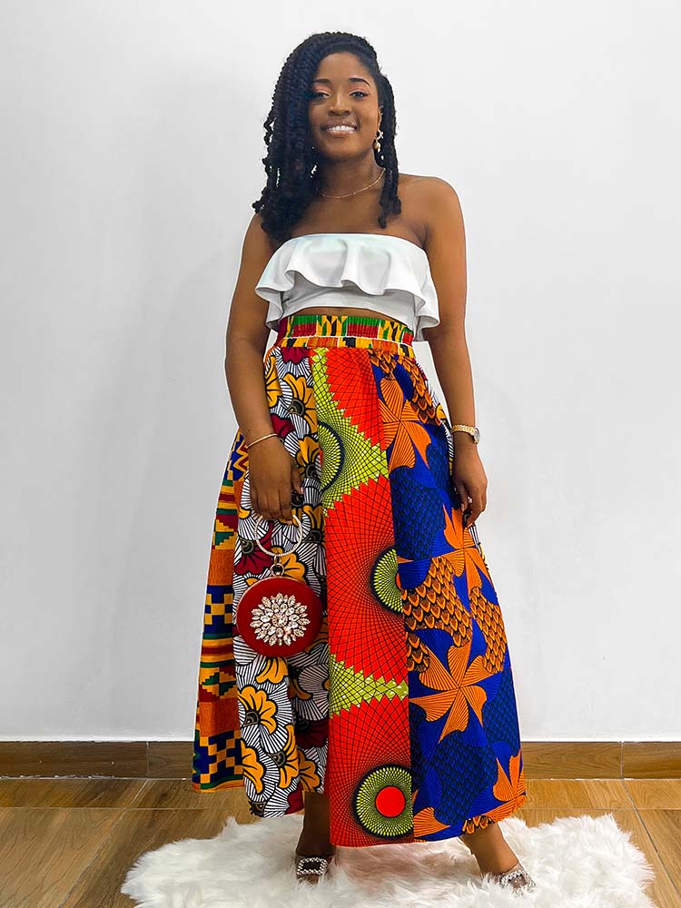 African Maxi Skirt Ankara Tradition Long Skirts One Szie