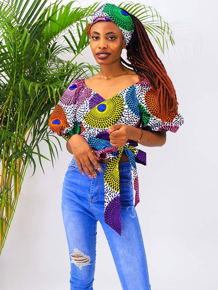 African Clothes For Women Ankara Print Top Headscarf Set