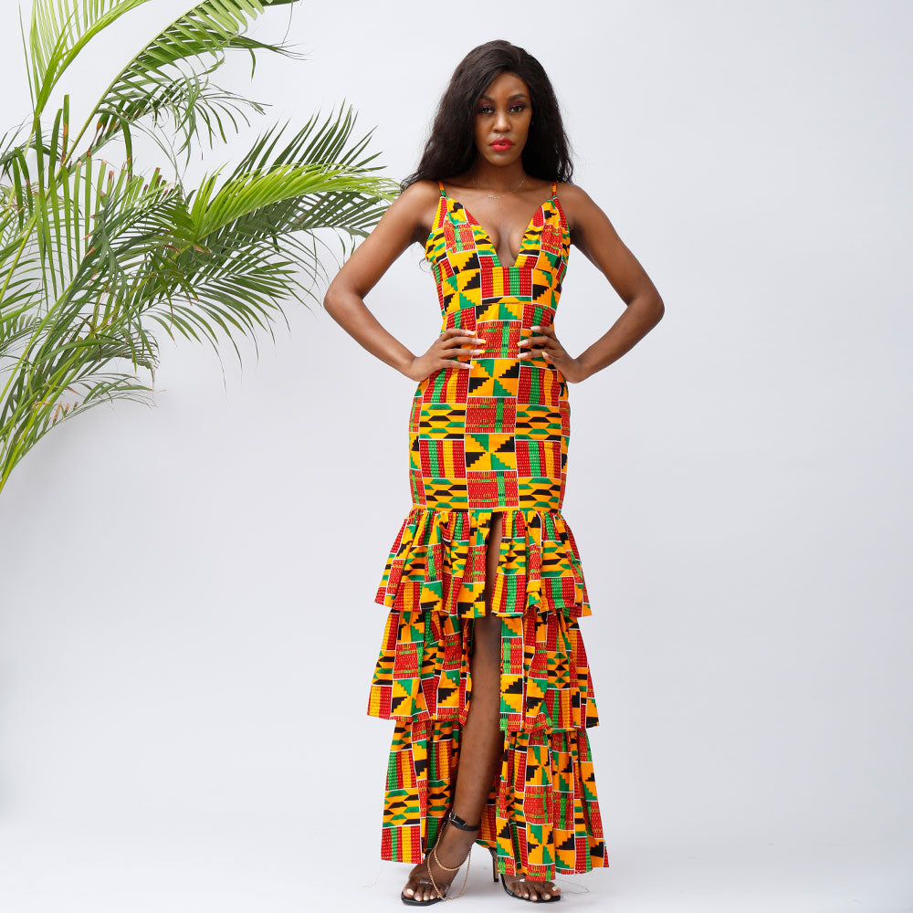 African Kente Layered Maxi Dresses