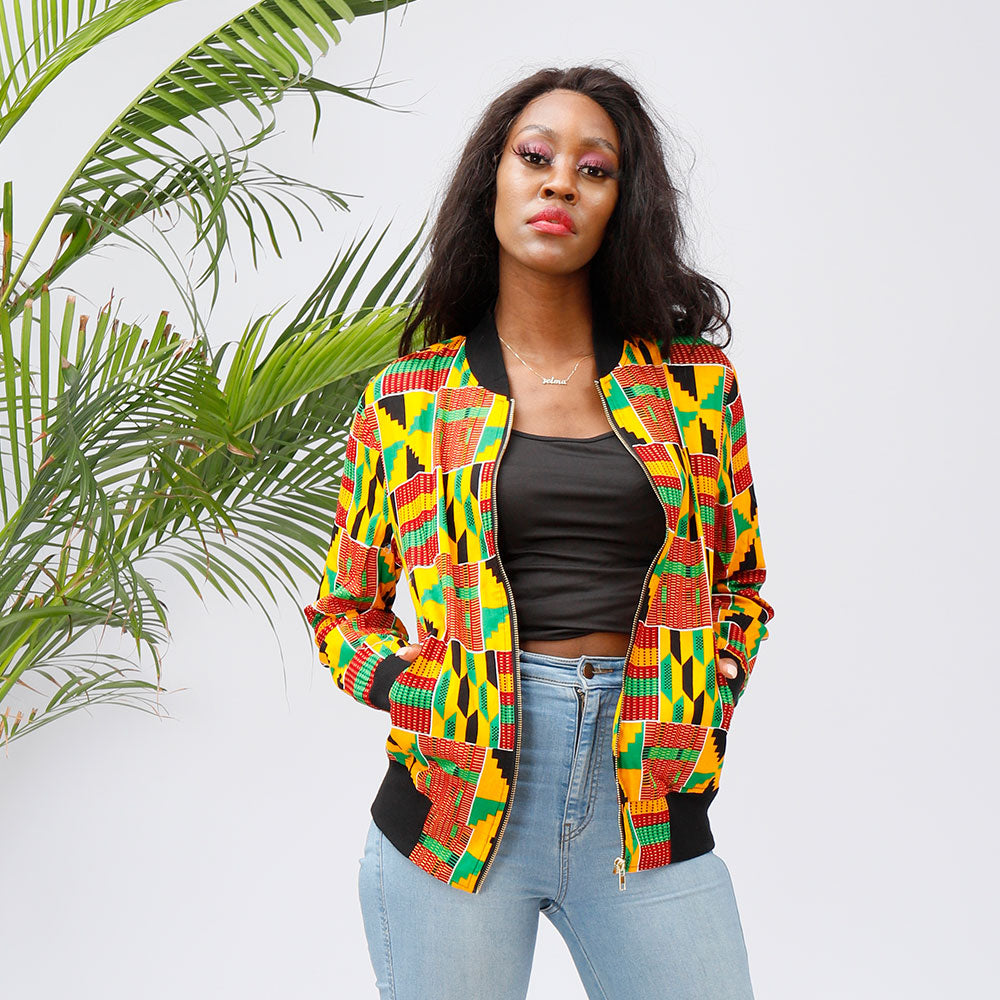African Bomber Jacket Kente Print