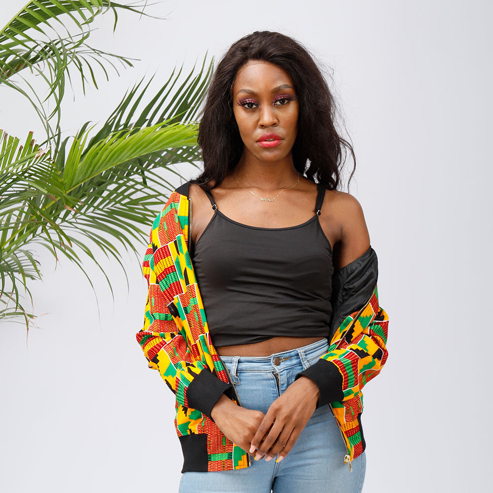 African Bomber Jacket Kente Print