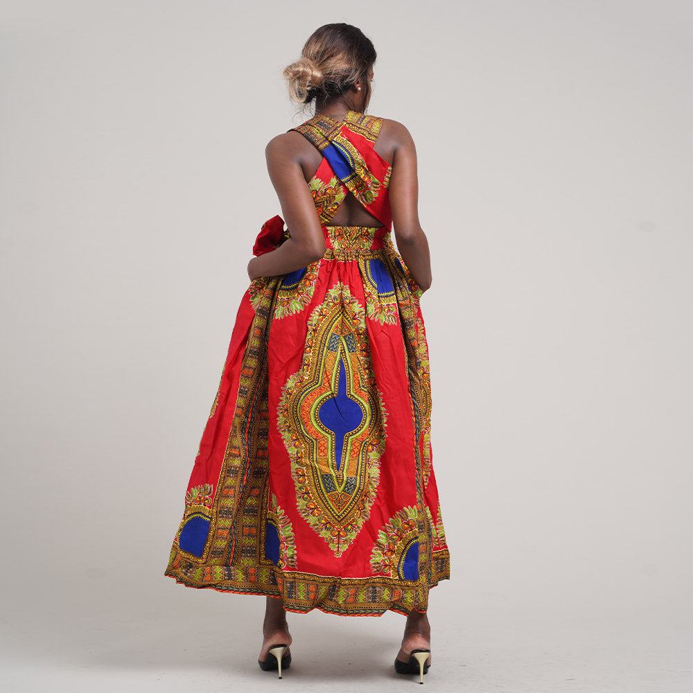 African Red Dashiki Maxi Infinity Dresses