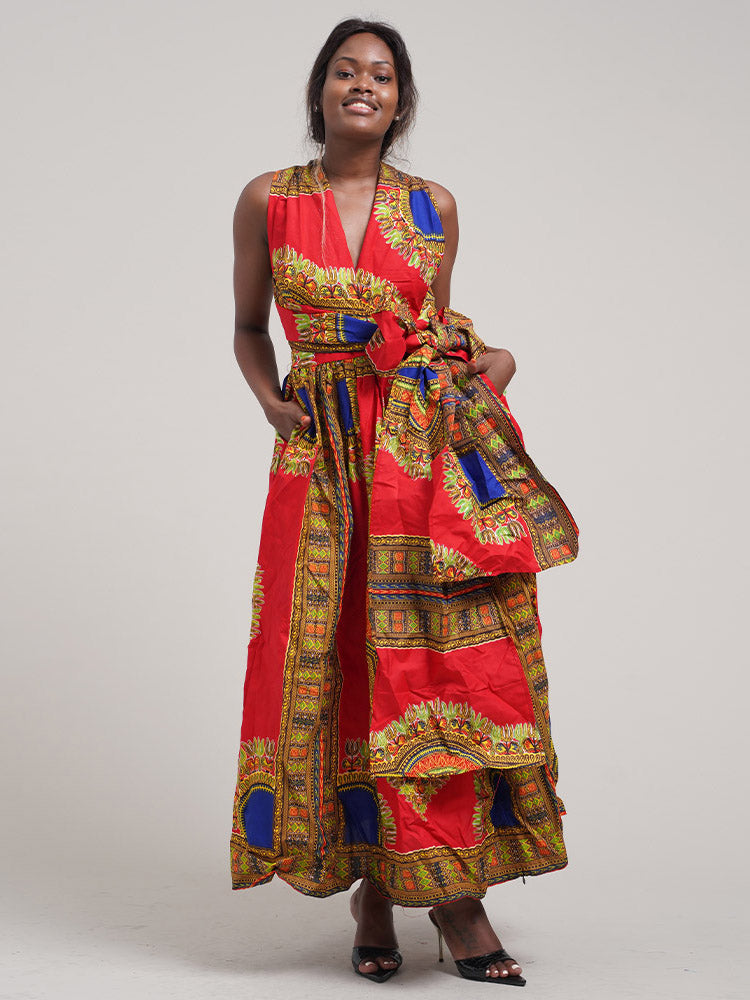 African Red Dashiki Maxi Infinity Dresses
