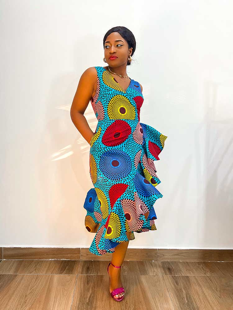 African Wrap Dress Ankara Print 2XL / BLUE African Wrap Dress Ankara Print 2XL / BLUE